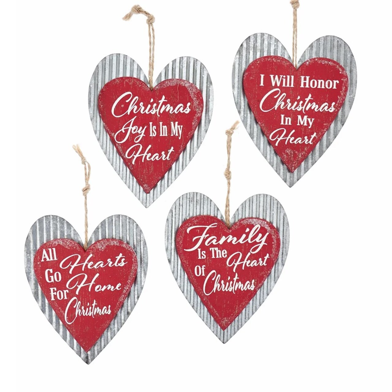 KSA Pack of 24 Red Hearts with Sayings Christmas Ornaments 14.5"